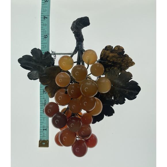 Vintage MCM Amber, Orange, Lucite, Acrylic Grape Cluster. Metal Leaves. - Picture 2 of 10